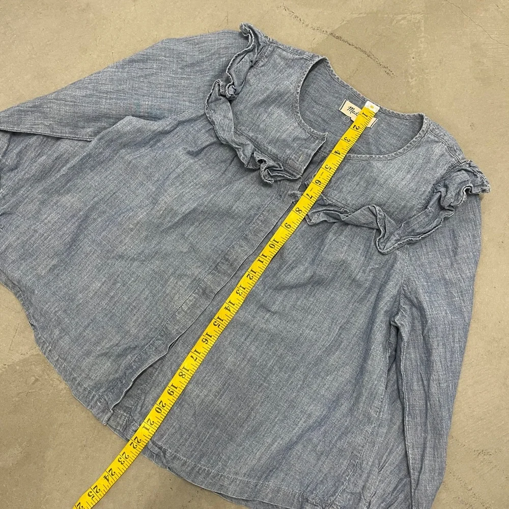 Madewell Chambray Ruffle-Yoke Top Medium